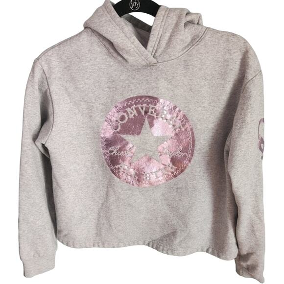Converse Chuck Taylor Girls Foil‎ Graphic Cropped Pullover Hoodie Grey XL - Picture 1 of 14